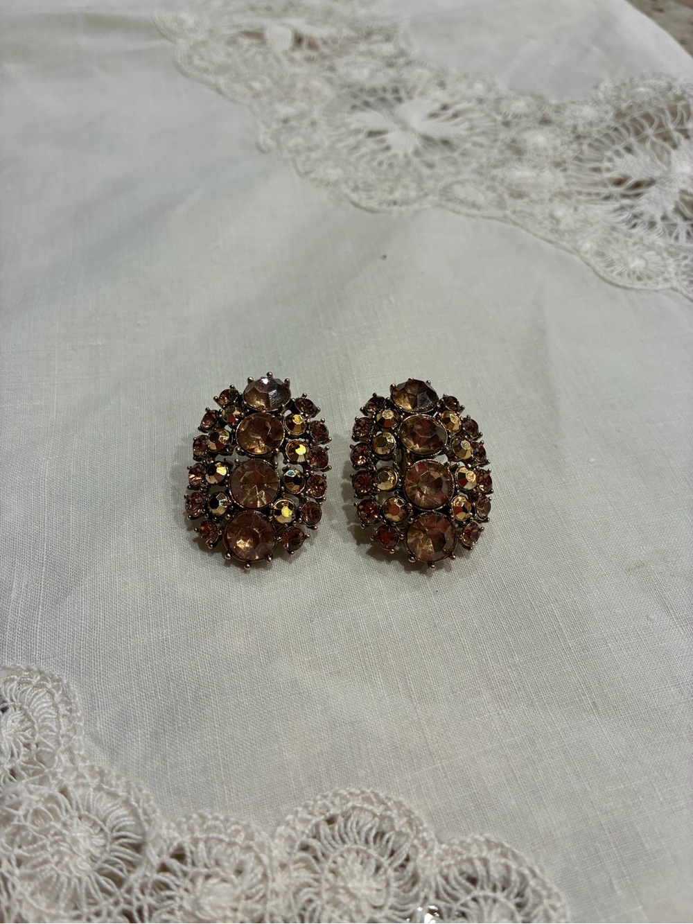 Vintage Monet Amber Rhinestone Oval Clip-On Earrings